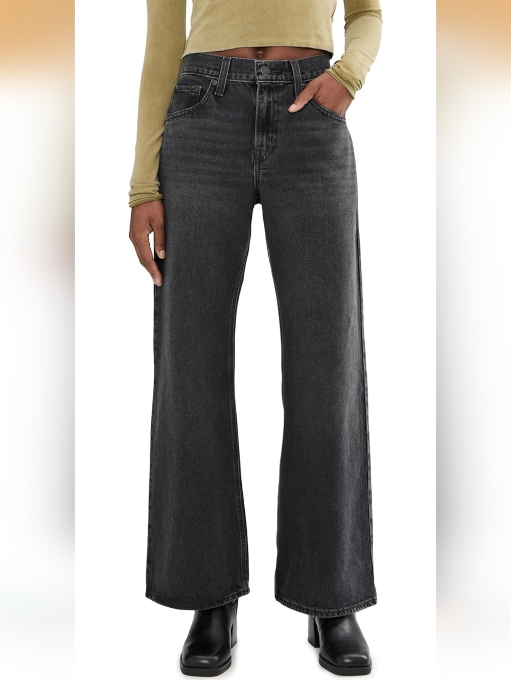 Levi's Middy Loose Boot Wide Leg Mid-Rise Jeans in Washed Black 26